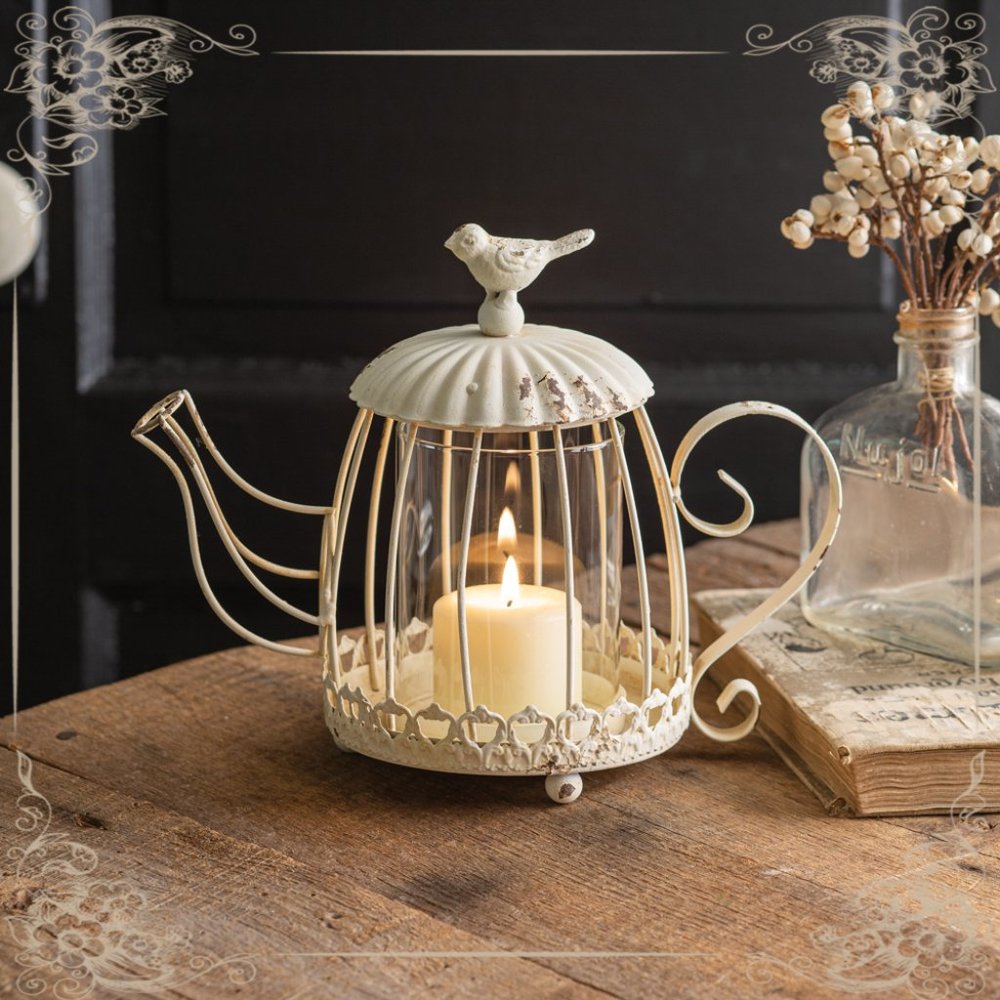 Romantic Cottage Tea Kettle Candle Holder